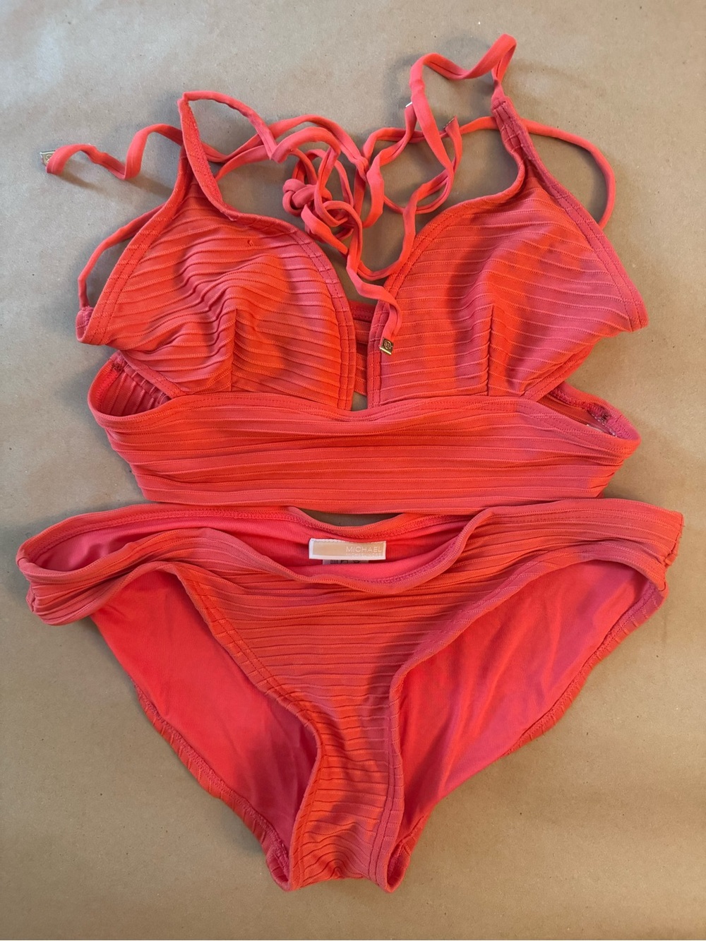Michael Kors Ribbed Coral Two-Piece Bikini Set